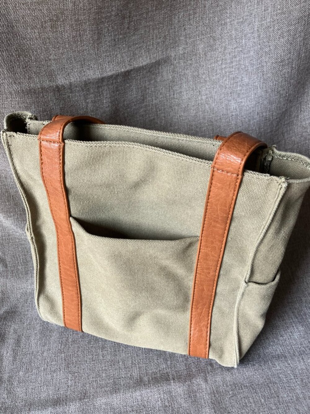 Joy Susan Medium Canvas Tote with Vegan Leather Straps and Abundance of Pockets